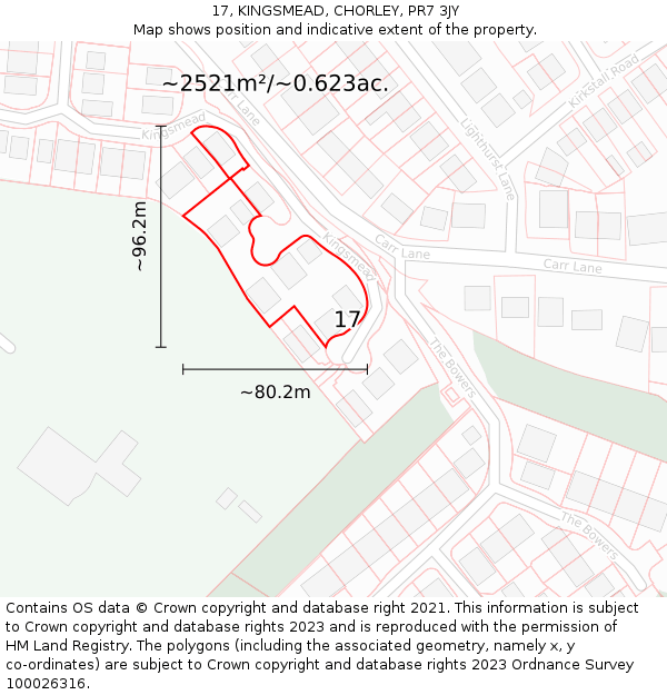 17, KINGSMEAD, CHORLEY, PR7 3JY: Plot and title map