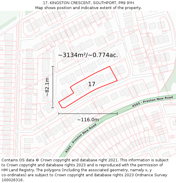 17, KINGSTON CRESCENT, SOUTHPORT, PR9 9YH: Plot and title map