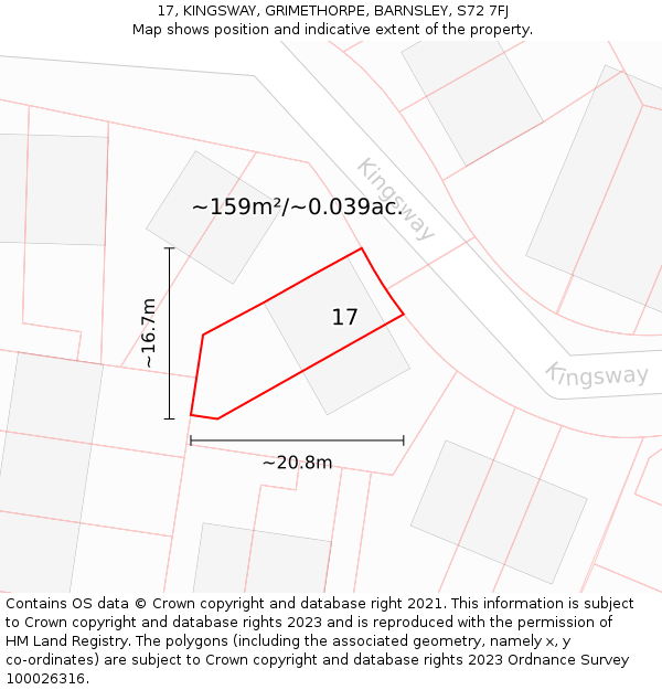 17, KINGSWAY, GRIMETHORPE, BARNSLEY, S72 7FJ: Plot and title map