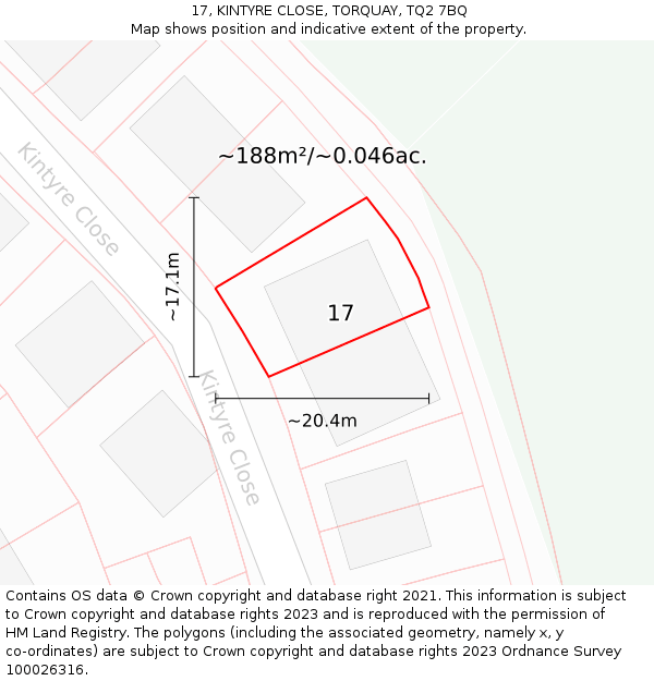 17, KINTYRE CLOSE, TORQUAY, TQ2 7BQ: Plot and title map