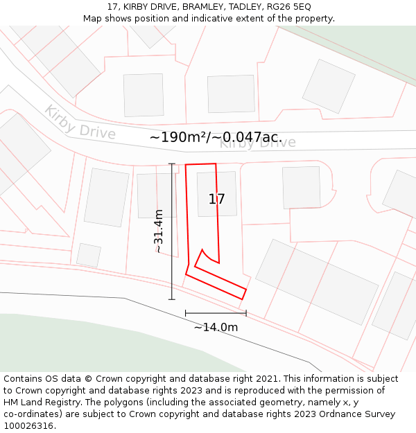 17, KIRBY DRIVE, BRAMLEY, TADLEY, RG26 5EQ: Plot and title map