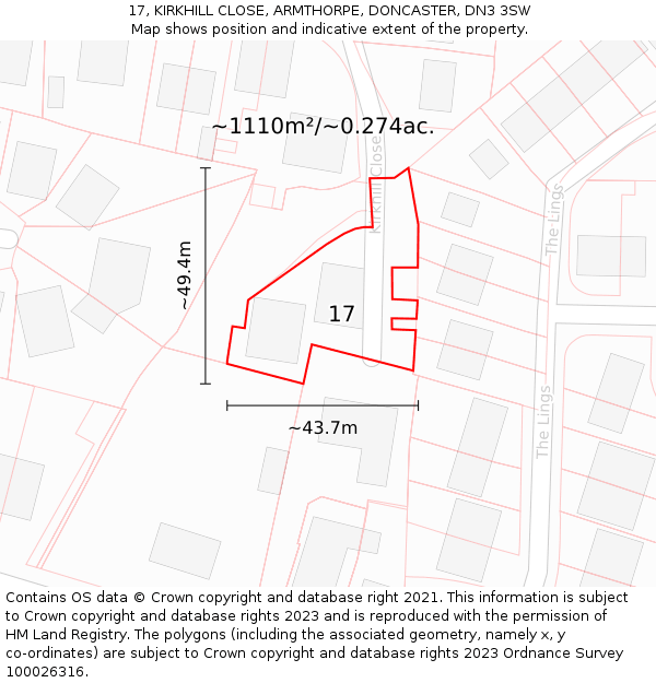 17, KIRKHILL CLOSE, ARMTHORPE, DONCASTER, DN3 3SW: Plot and title map