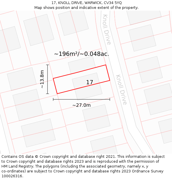 17, KNOLL DRIVE, WARWICK, CV34 5YQ: Plot and title map