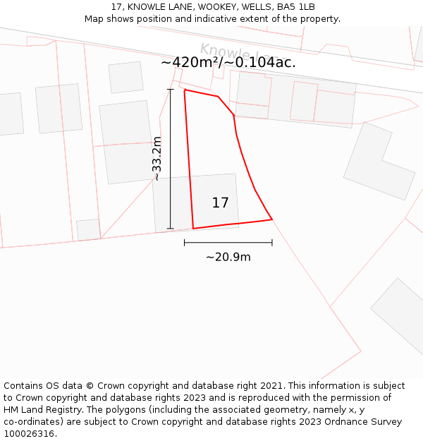 17, KNOWLE LANE, WOOKEY, WELLS, BA5 1LB: Plot and title map