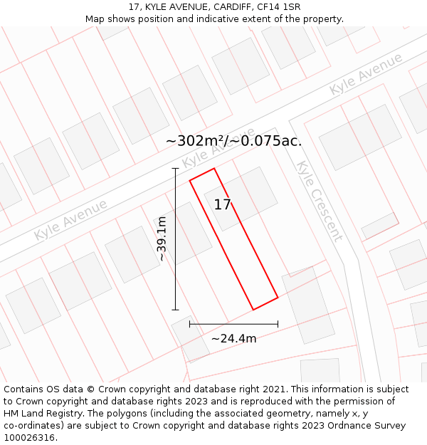 17, KYLE AVENUE, CARDIFF, CF14 1SR: Plot and title map