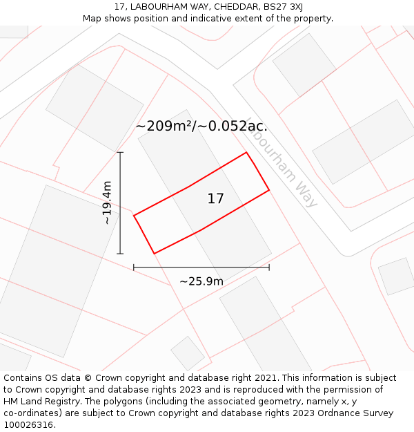 17, LABOURHAM WAY, CHEDDAR, BS27 3XJ: Plot and title map