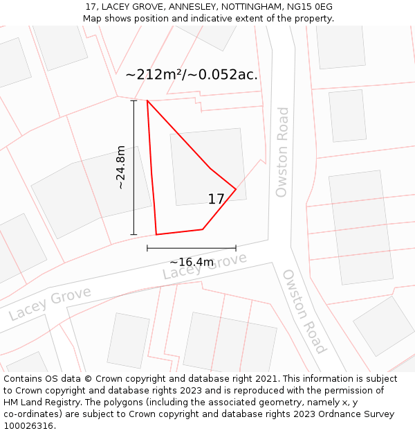 17, LACEY GROVE, ANNESLEY, NOTTINGHAM, NG15 0EG: Plot and title map