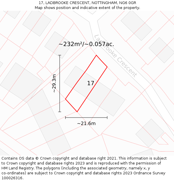 17, LADBROOKE CRESCENT, NOTTINGHAM, NG6 0GR: Plot and title map