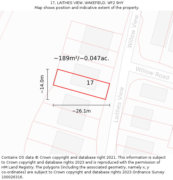 17, LAITHES VIEW, WAKEFIELD, WF2 9HY: Plot and title map