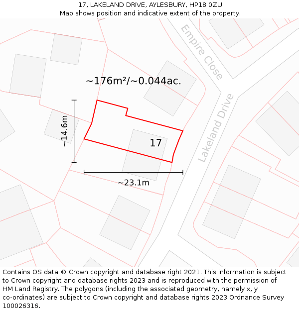 17, LAKELAND DRIVE, AYLESBURY, HP18 0ZU: Plot and title map