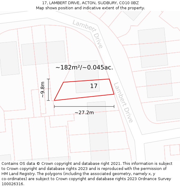 17, LAMBERT DRIVE, ACTON, SUDBURY, CO10 0BZ: Plot and title map