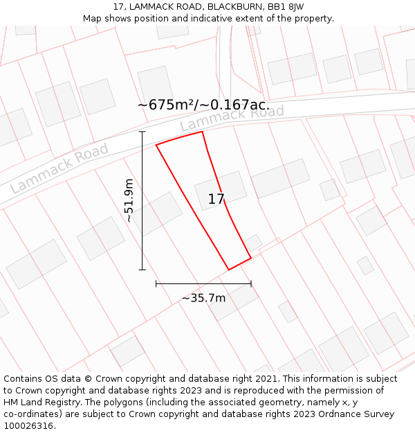 17, LAMMACK ROAD, BLACKBURN, BB1 8JW: Plot and title map