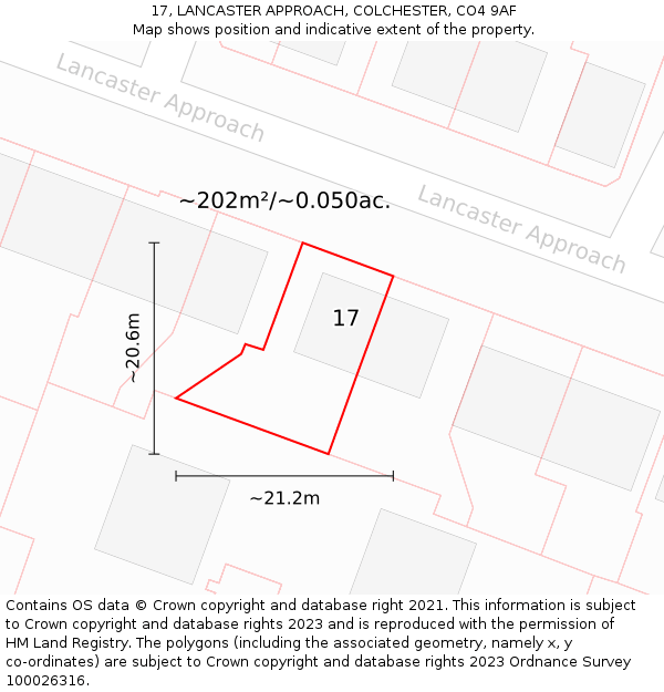 17, LANCASTER APPROACH, COLCHESTER, CO4 9AF: Plot and title map