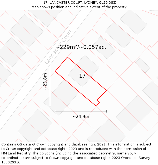 17, LANCASTER COURT, LYDNEY, GL15 5SZ: Plot and title map