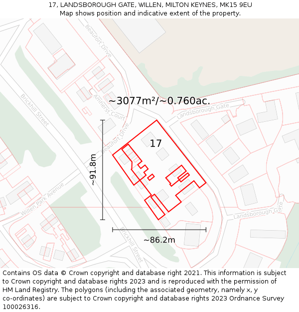 17, LANDSBOROUGH GATE, WILLEN, MILTON KEYNES, MK15 9EU: Plot and title map