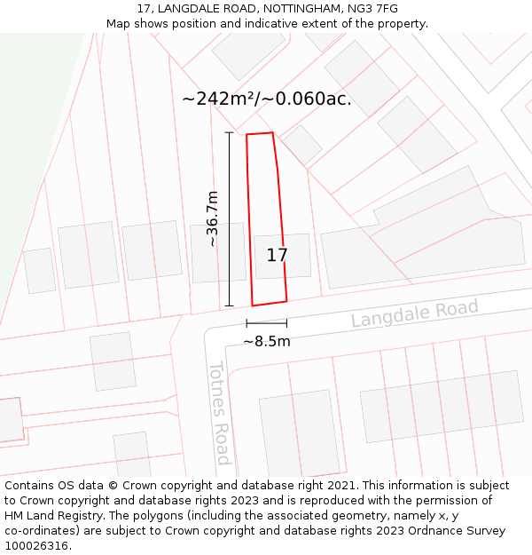 17, LANGDALE ROAD, NOTTINGHAM, NG3 7FG: Plot and title map