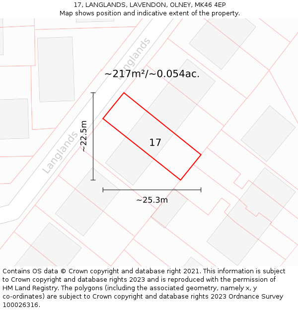 17, LANGLANDS, LAVENDON, OLNEY, MK46 4EP: Plot and title map