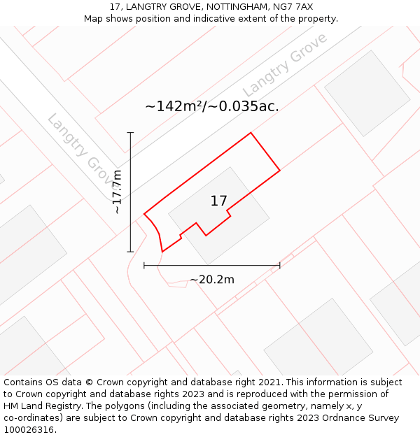 17, LANGTRY GROVE, NOTTINGHAM, NG7 7AX: Plot and title map