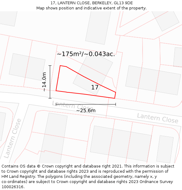 17, LANTERN CLOSE, BERKELEY, GL13 9DE: Plot and title map