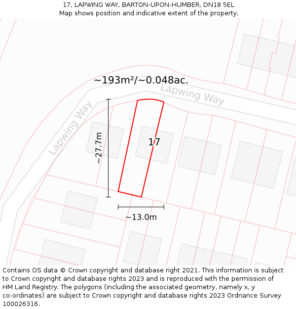 17, LAPWING WAY, BARTON-UPON-HUMBER, DN18 5EL: Plot and title map