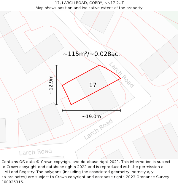 17, LARCH ROAD, CORBY, NN17 2UT: Plot and title map