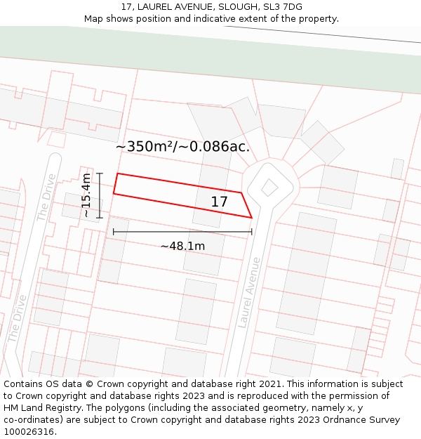 17, LAUREL AVENUE, SLOUGH, SL3 7DG: Plot and title map