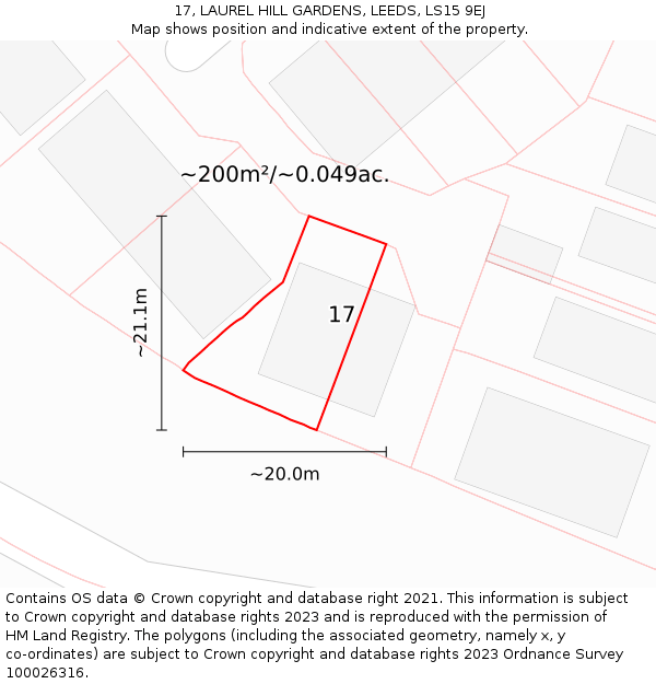 17, LAUREL HILL GARDENS, LEEDS, LS15 9EJ: Plot and title map