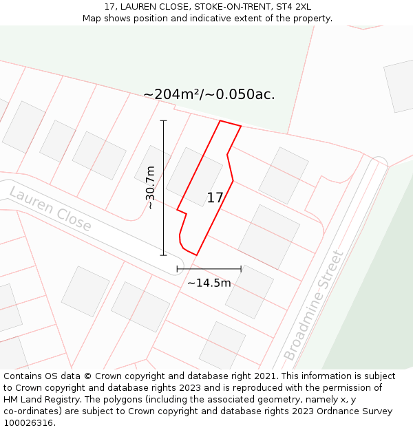 17, LAUREN CLOSE, STOKE-ON-TRENT, ST4 2XL: Plot and title map