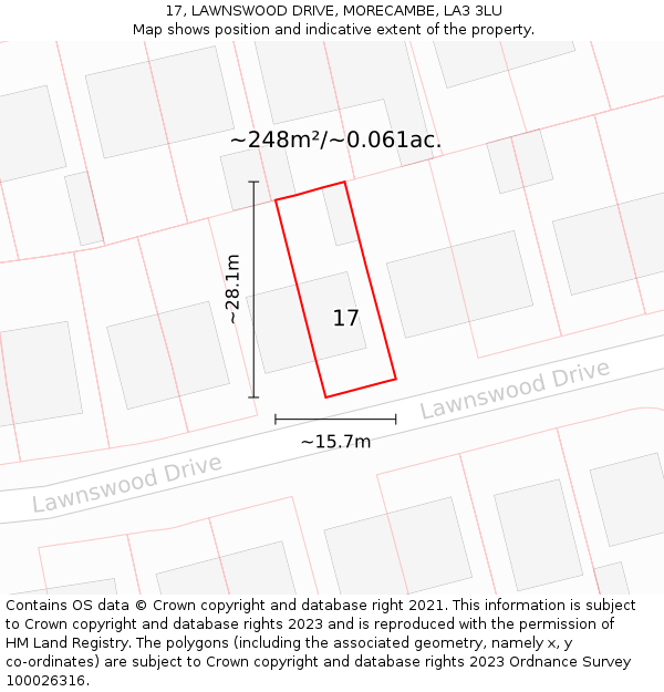 17, LAWNSWOOD DRIVE, MORECAMBE, LA3 3LU: Plot and title map