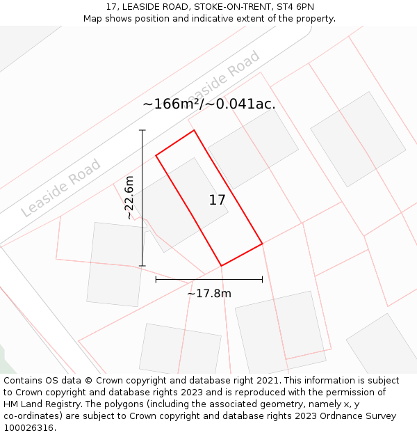 17, LEASIDE ROAD, STOKE-ON-TRENT, ST4 6PN: Plot and title map