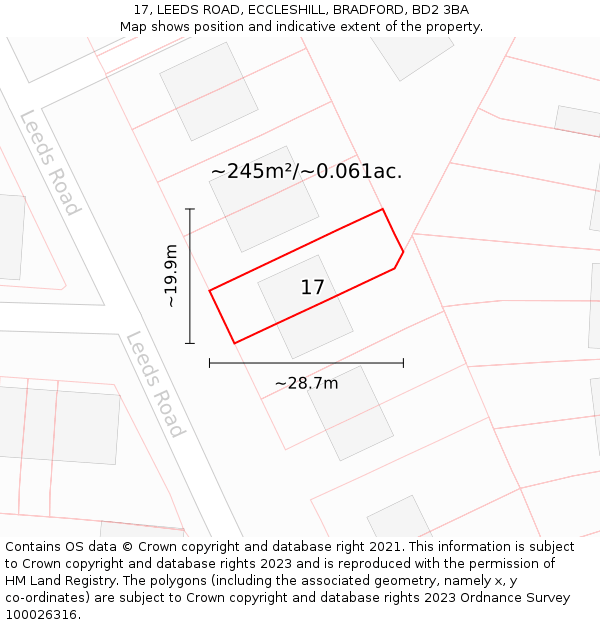 17, LEEDS ROAD, ECCLESHILL, BRADFORD, BD2 3BA: Plot and title map