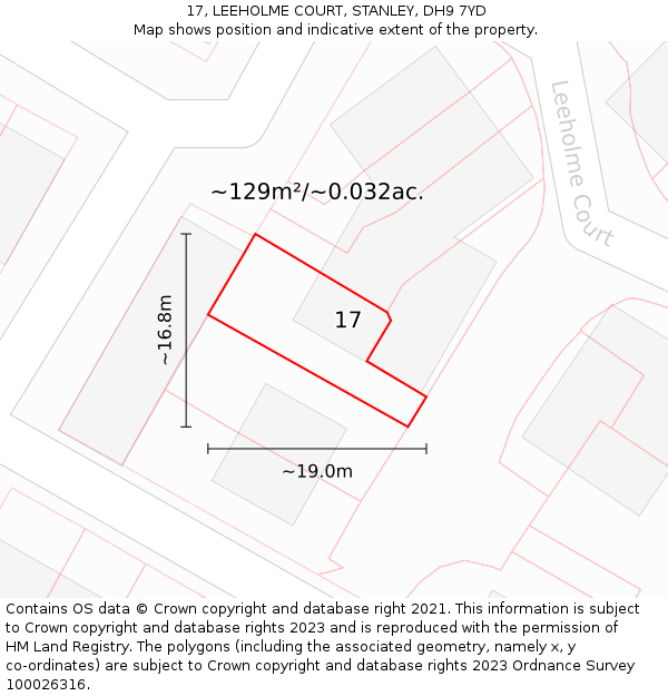 17, LEEHOLME COURT, STANLEY, DH9 7YD: Plot and title map