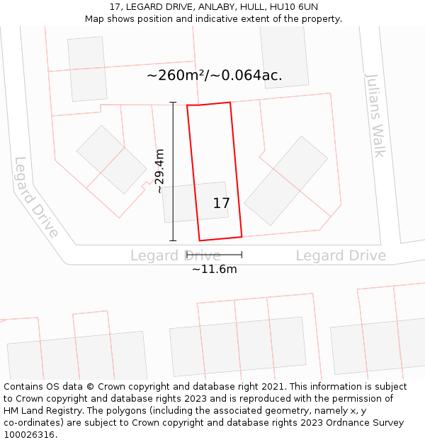 17, LEGARD DRIVE, ANLABY, HULL, HU10 6UN: Plot and title map