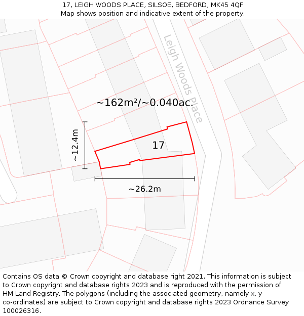 17, LEIGH WOODS PLACE, SILSOE, BEDFORD, MK45 4QF: Plot and title map