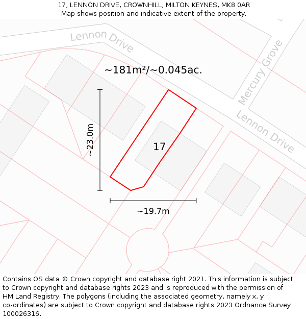 17, LENNON DRIVE, CROWNHILL, MILTON KEYNES, MK8 0AR: Plot and title map