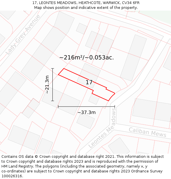 17, LEONTES MEADOWS, HEATHCOTE, WARWICK, CV34 6FR: Plot and title map