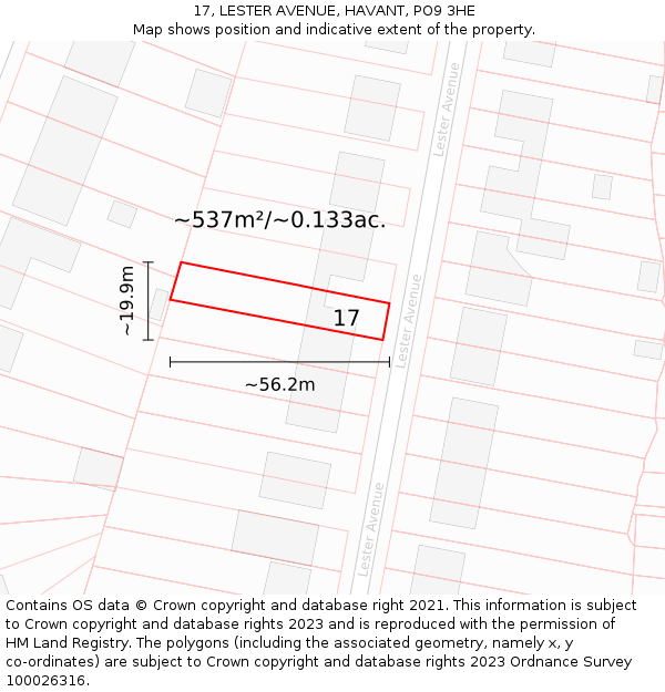 17, LESTER AVENUE, HAVANT, PO9 3HE: Plot and title map