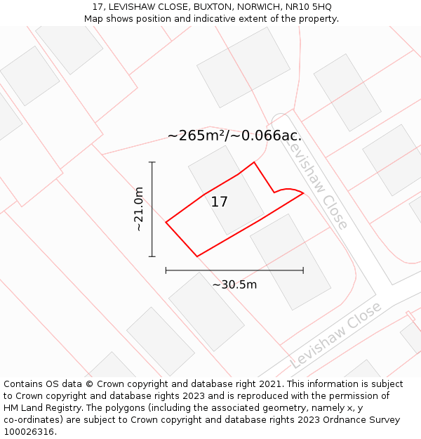 17, LEVISHAW CLOSE, BUXTON, NORWICH, NR10 5HQ: Plot and title map