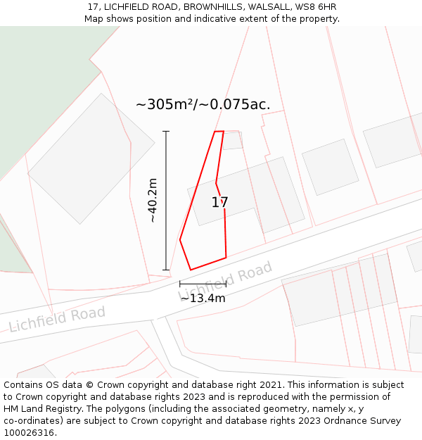 17, LICHFIELD ROAD, BROWNHILLS, WALSALL, WS8 6HR: Plot and title map