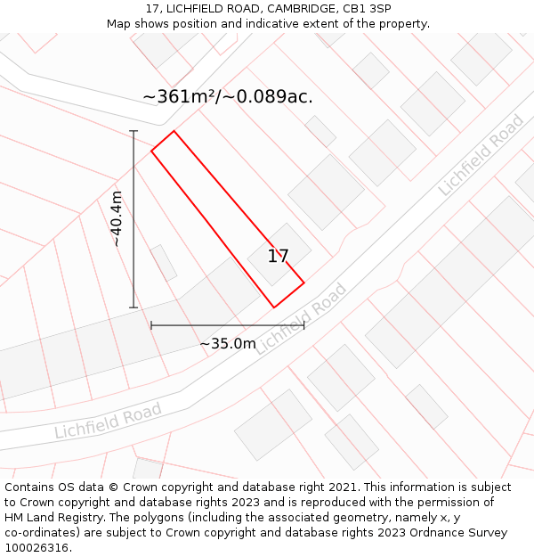 17, LICHFIELD ROAD, CAMBRIDGE, CB1 3SP: Plot and title map