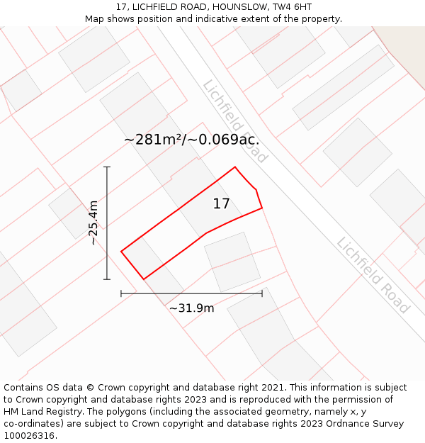 17, LICHFIELD ROAD, HOUNSLOW, TW4 6HT: Plot and title map