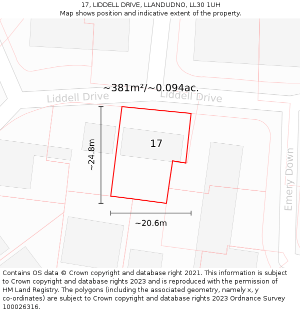 17, LIDDELL DRIVE, LLANDUDNO, LL30 1UH: Plot and title map