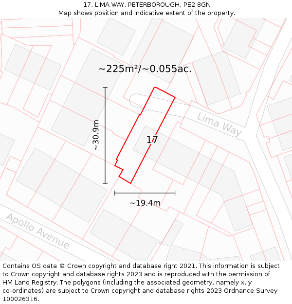 17, LIMA WAY, PETERBOROUGH, PE2 8GN: Plot and title map