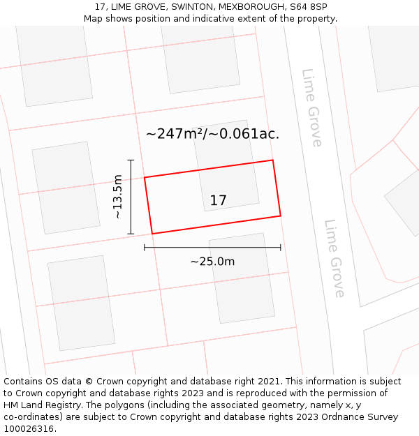 17, LIME GROVE, SWINTON, MEXBOROUGH, S64 8SP: Plot and title map