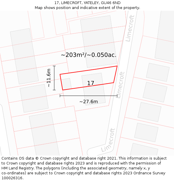 17, LIMECROFT, YATELEY, GU46 6ND: Plot and title map