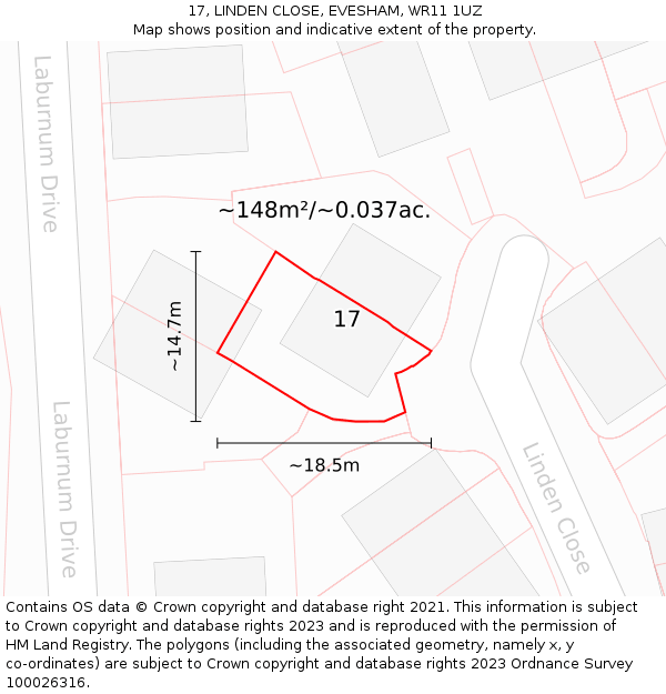 17, LINDEN CLOSE, EVESHAM, WR11 1UZ: Plot and title map