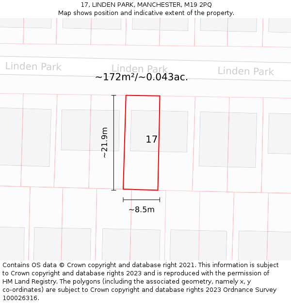 17, LINDEN PARK, MANCHESTER, M19 2PQ: Plot and title map