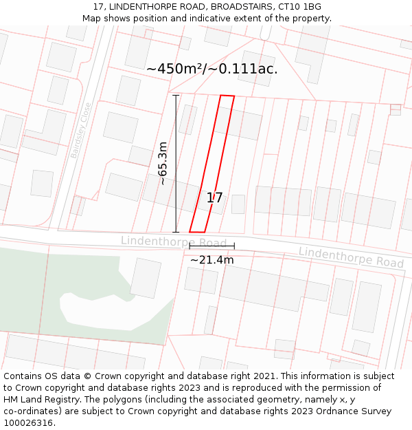 17, LINDENTHORPE ROAD, BROADSTAIRS, CT10 1BG: Plot and title map
