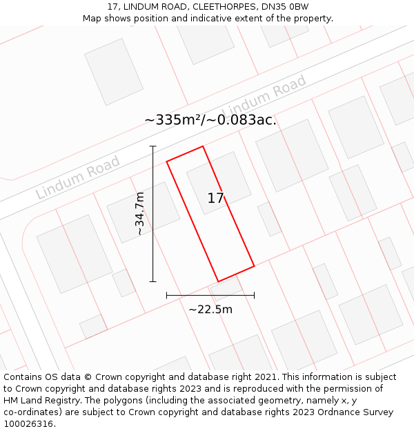 17, LINDUM ROAD, CLEETHORPES, DN35 0BW: Plot and title map