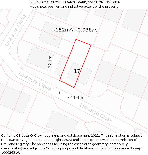 17, LINEACRE CLOSE, GRANGE PARK, SWINDON, SN5 6DA: Plot and title map